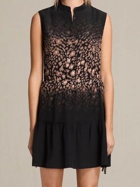 AllSaints Lin Lyos Silk Leopard Sleeveless Dress